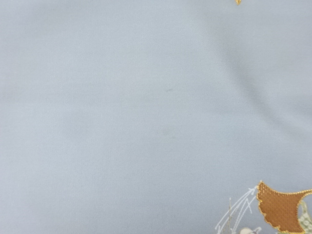  塩瀬金彩金駒刺繍銀杏に松葉・梅模様開き名古屋帯（額縁仕立て）